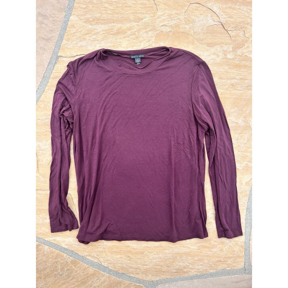 Lafayette 148 New York Crew Neck Long Sleeve Blouse - Burgundy L